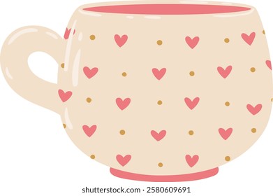 Romantic beige mug with pink hearts and gold dots, perfect for a valentine s day gift, adding a touch of love to your morning coffee or evening tea