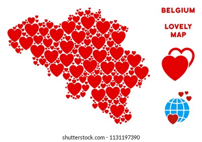 Romantic Belgium map collage of red hearts. We like Belgium map concept. Abstract vector territory scheme is composed from red passion items.