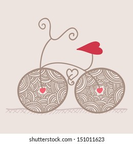 romantic bicycle with heart shaped seat and lacy wheels