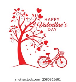 Romantic Bicycle and Tree with Hearts