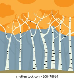 Romantic birch forest background, graphic art