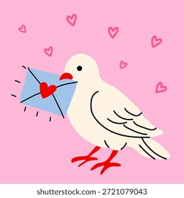 Pájaro romántico con diseño de San Valentín de sobre de corazón