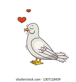 Romantic bird with a hearts. Vector illustration. Theme about love, Valentine's day or wedding.