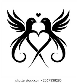 Romantic Bird Silhouette Heart Design for Valentine's Day Art