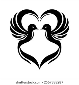 Romantic Bird Silhouette Heart Design for Valentine's Day Art