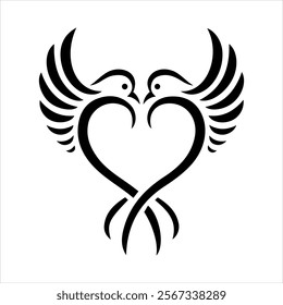 Romantic Bird Silhouette Heart Design for Valentine's Day Art