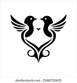 Romantic Bird Silhouette Heart Design for Valentine's Day Art 