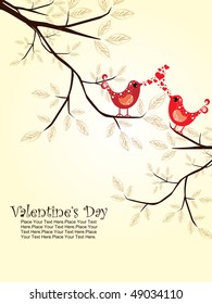 romantic bird sitting on branch, vector wallpaper