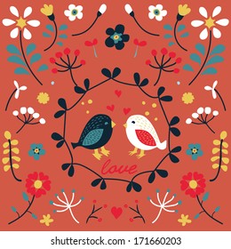 Romantic birds red illustration Vector eps 10