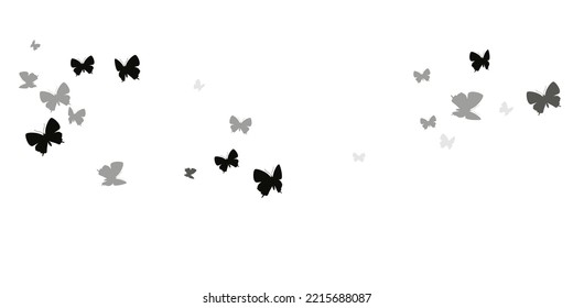 Romantic black butterflies cartoon vector background. Spring little moths. Wild butterflies cartoon dreamy illustration. Sensitive wings insects graphic design. Tropical creatures.