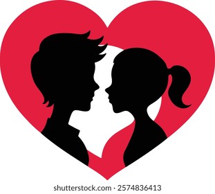 Romantic Black Couple's Silhouette Embraced by a Heart vector