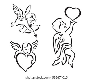 Romantic Black Cupid Valentine Tattoo Symbol