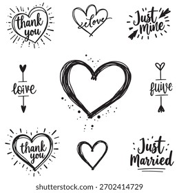Gráficos Doodle en blanco y negro románticos