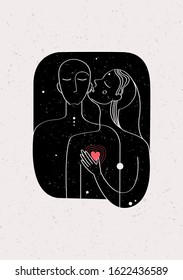 Romantic black and white illustration about love. Vector design concept for Valentine's Day.