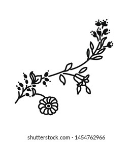 Romantic blooming bouquet. Vector Isolated Graphic Design Element. Natural, elegant, floral, botanical elements. Vintage, retro outline. Beautiful garden, wild flowers. Ornamental and decorative.