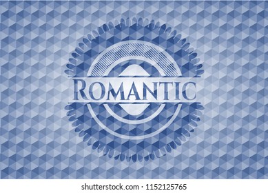 Romantic blue badge with geometric pattern background.