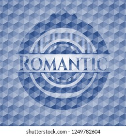 Romantic blue badge with geometric pattern background.