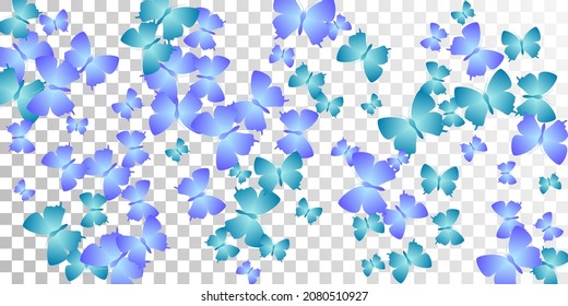 Romantic blue butterflies abstract vector background. Spring pretty moths. Detailed butterflies abstract dreamy wallpaper. Tender wings insects patten. Garden creatures.