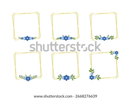 Romantic Blue Flower Frame Collection in Flat Style for Invitations, Thank You Cards, and Posters