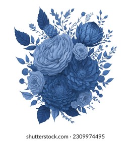Romantic Blue and Grey Wedding Invitation with Stunning Floral Design.
