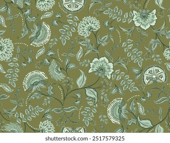 Romantisches Boho Blumenmuster, Persisches Muster Indisches Blumenmuster, Vektorgrafik , Modedesign , Stoff, Textil, Tapete , Umhüllung und alle Drucke