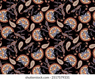 Motif romantique Boho floral, Motif persan motif floral indien, Illustration d'Image vectorielle, Conception pour la mode, tissu, fond d'écran, emballage et toutes les impressions
