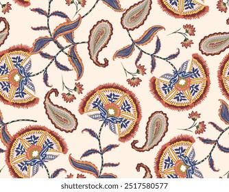 Padrão floral romântico Boho, padrão persa padrão floral indiano, Ilustração vetorial, Design para a moda, tecido, têxtil, papel de parede, embalagem e todas as impressões