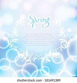 Romantic bokeh background template with floral frame