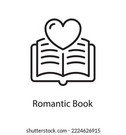 Romantic Book Vector Outline Icon Design illustration. Love Symbol on White background EPS 10 File