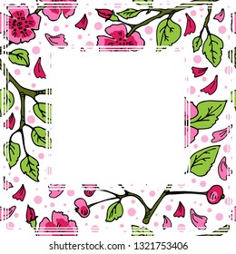 Romantic border with flowers. Hand drawn style. Design element for photo frames or home decor.
