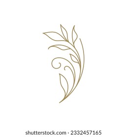 Romantic botanical branch with leaves and stem natural blossom spring lush line art icon vector illustration. Elegant bloom wild plant organic tenderness skin care wellness beauty decorative design