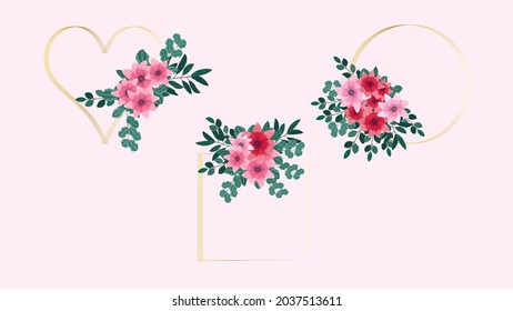 Romantic botanical flower invitation or greeting card for wedding decoration, Valentine's Day, sales, invitations, and other events with paper label badge tag