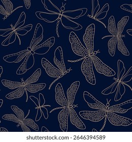 Romântico botânico estilizado verão libélula borboleta silhueta padrão sem emenda vetor plano ilustração linha renda fundo monocromo convite cartão têxtil embalagem embrulhar casamento design