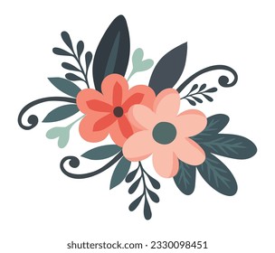 Romantic bouquet of fresh flowers over white