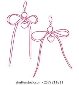 Romantic Bow Earrings – Hand-Drawn Delicate Jewelry with Ribbon Design, Feminine Fashion Accessories in Minimalist Linear Vector Illustration
