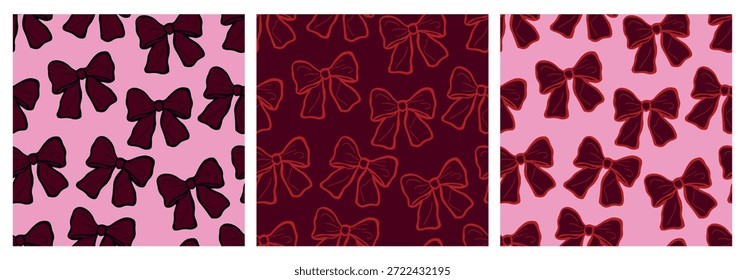 Romantic bow pattern set in coquette style with pink and red tones. 