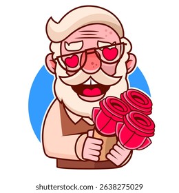 Romantic Romantic boy. Cartoon guy holding a bouquet of flowersboy. Cartoon guy holding a bouquet of flowers