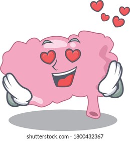 Romantic brain cartoon character has a falling in love eyes