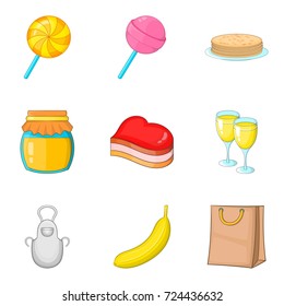 Romantic breakfast icons set. Cartoon set of 9 romantic breakfast vector icons for web isolated on white background
