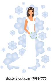 Romantic bride with blue floral background