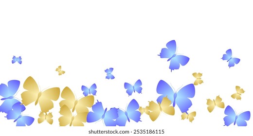 Romantic bright butterflies flying vector background. Summer pretty moths. Detailed butterflies flying baby wallpaper. Delicate wings insects graphic design. Garden beings.