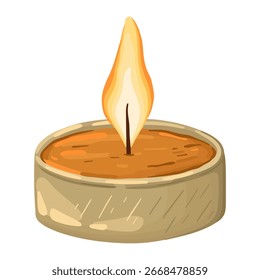 Vela ardiente romántica con llama. Ilustración vectorial.