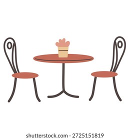 Romantischer Café-Tisch in flacher Illustration für Liebesdatumsthema. Perfekt für Valentinstag-Designs, gemütliche Cafés, romantische Szenen und Lifestyle-Illustrationen.