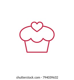 romantic cake cupcake thin line red icon