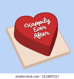 Romantic Cake. Korean Love Heart Cake. Red Sweet Dessert for Couple Anniversary. Wedding Cake for Friends and Family. Cake with Happily Ever After Quote