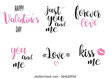 romantic calligraphy inscriptions set manual text Valentine vector