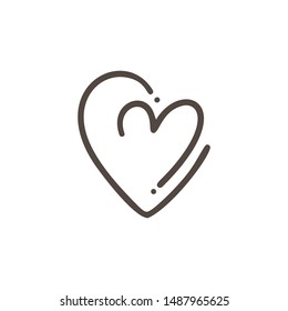 Romantic calligraphy monoline vector Heart love sign. Hand drawn icon of valentine day. Concepn symbol for t-shirt, greeting card, poster wedding. Design flat element illustration
