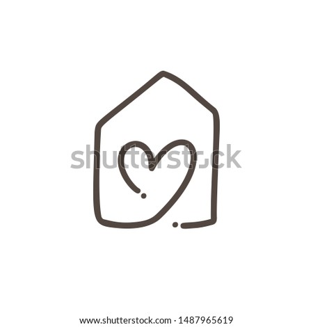 Romantic calligraphy monoline vector Heart in home love sign. Hand drawn icon of valentine day. Concepn symbol for t-shirt, greeting card, poster wedding. Design flat element illustration