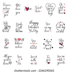 Romantic calligraphy phrase for Valentines day cards. Hand drawn lettering postcard and poster. Cute design for gift cards, decorative cards, beauty blogs. Vector illustration.