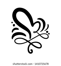 Romantic calligraphy vector Heart love sign. Hand drawn icon of valentine day. Concepn symbol for t-shirt, greeting card, poster wedding. Design flat element illustration